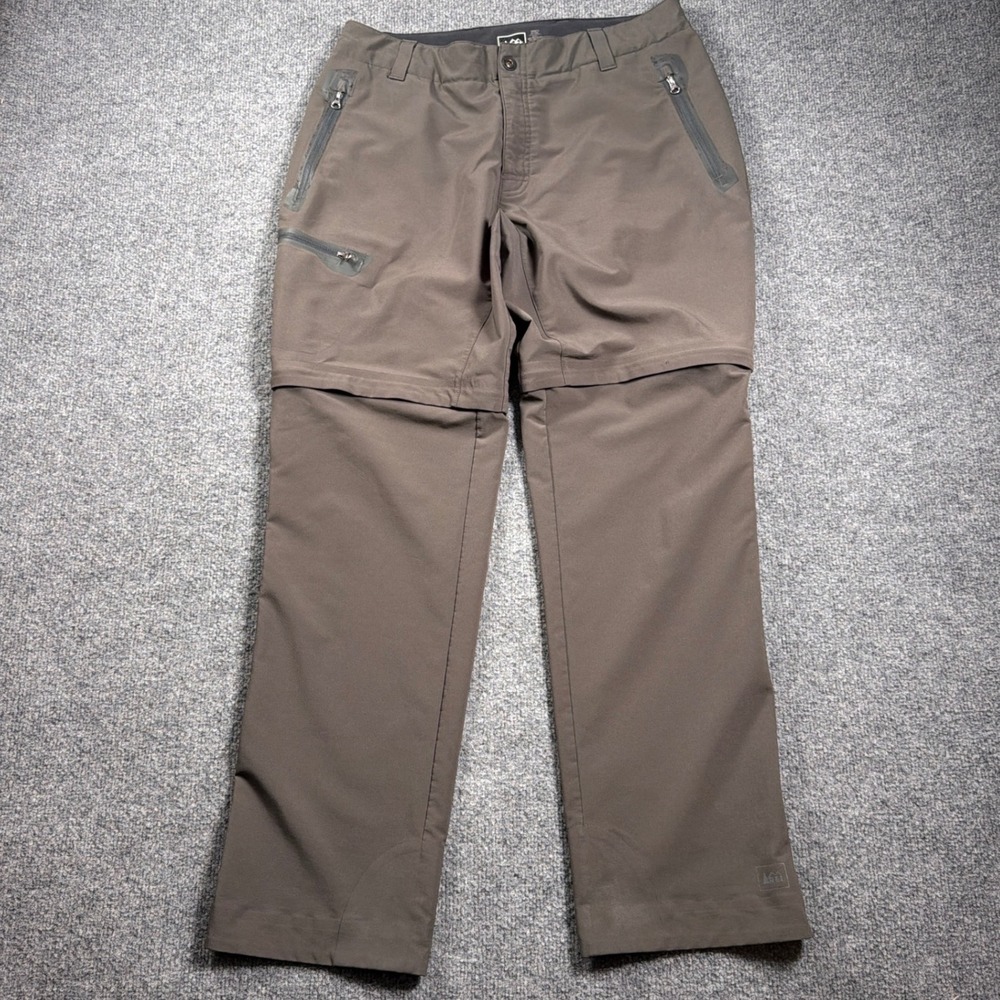 REI Endeavor Convertible Hiking Pants Mens M 32L Brown Zip Off Cargo Outdoor